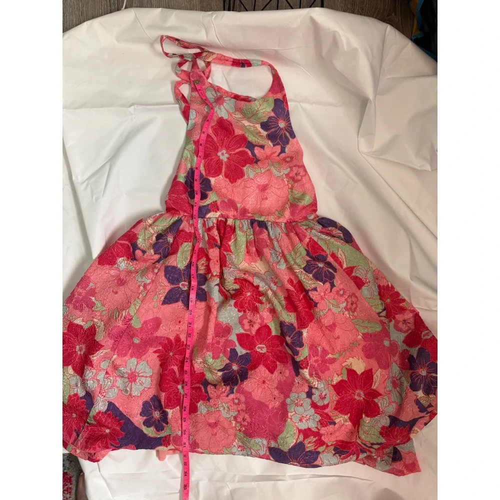 Free People Pink Floral‎ Jacquard Halter Mini Dress Open Back Size L New